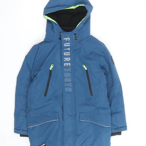 F&F Boys Blue Hooded Winter Parka Coat - 10 Years Waterproof Lined