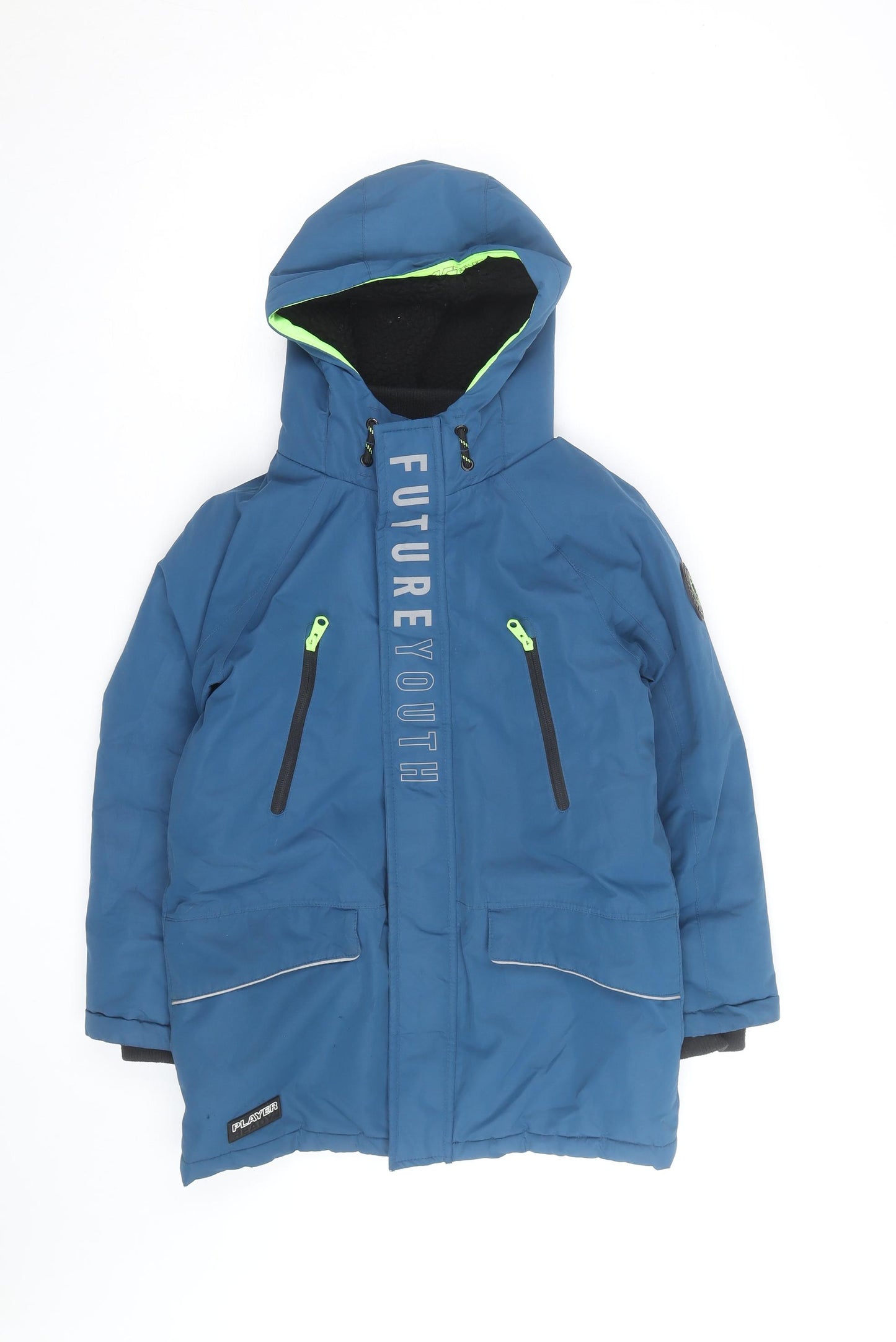 F&F Boys Blue Hooded Winter Parka Coat - 10 Years Waterproof Lined