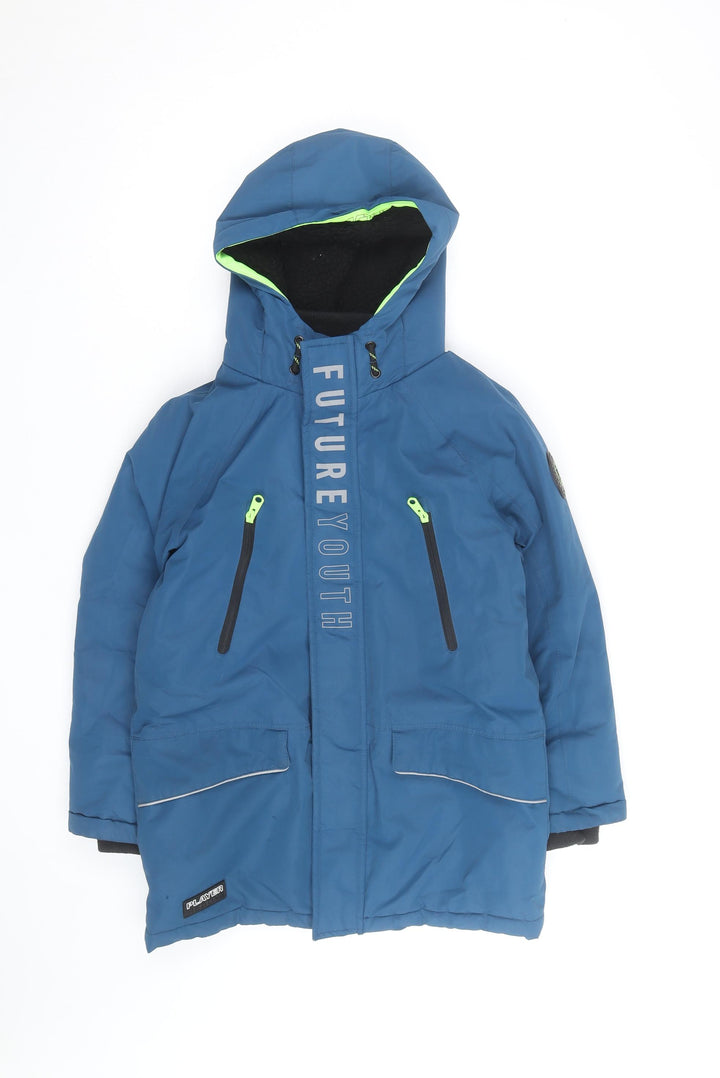 F&F Boys Blue Hooded Winter Parka Coat - 10 Years Waterproof Lined