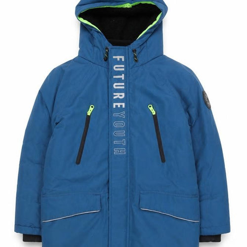 F&F Boys Blue Hooded Winter Parka Coat - 10 Years Waterproof Lined