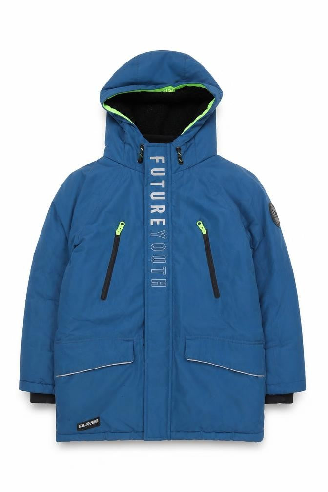 F&F Boys Blue Hooded Winter Parka Coat - 10 Years Waterproof Lined