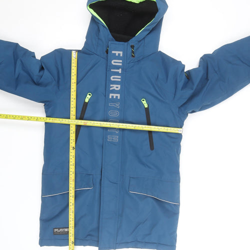 F&F Boys Blue Hooded Winter Parka Coat - 10 Years Waterproof Lined
