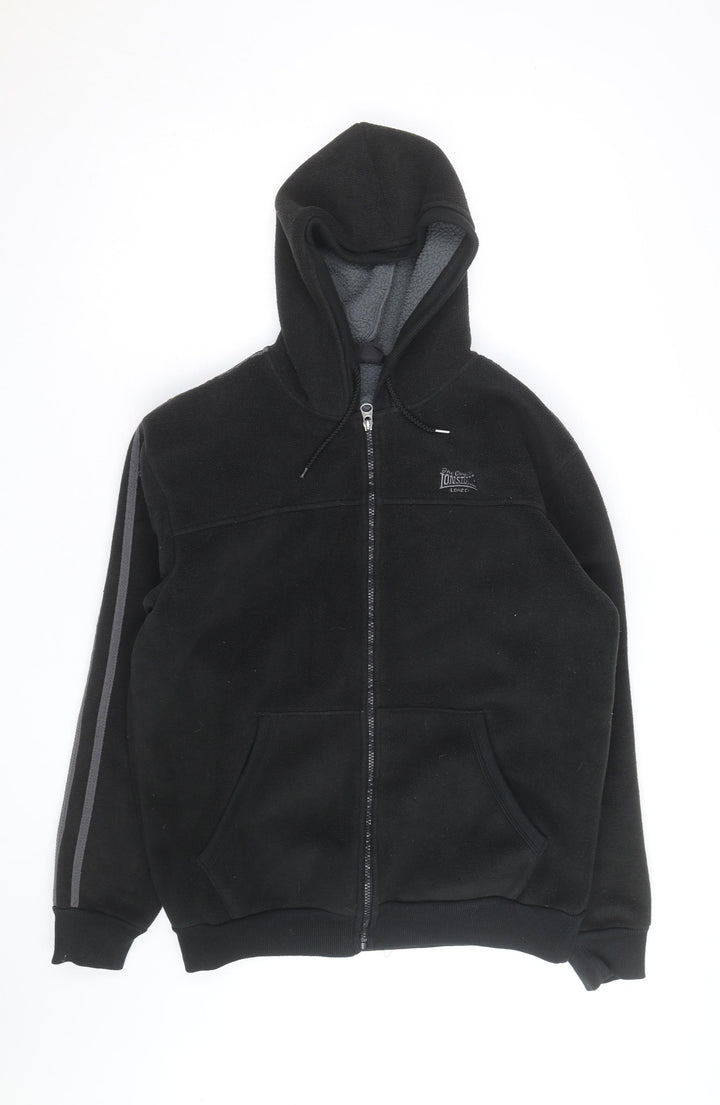 Lonsdale Mens Black Fleece Hooded Zip Jacket Size M Winter Lined