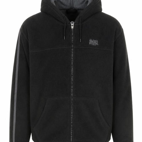Lonsdale Mens Black Fleece Hooded Zip Jacket Size M Winter Lined