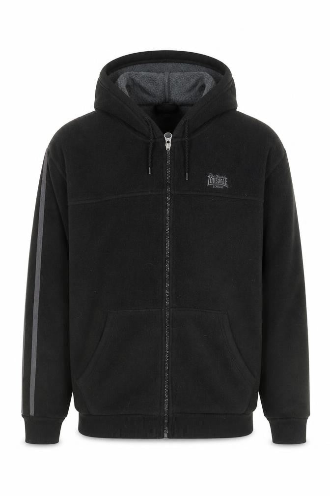 Lonsdale Mens Black Fleece Hooded Zip Jacket Size M Winter Lined