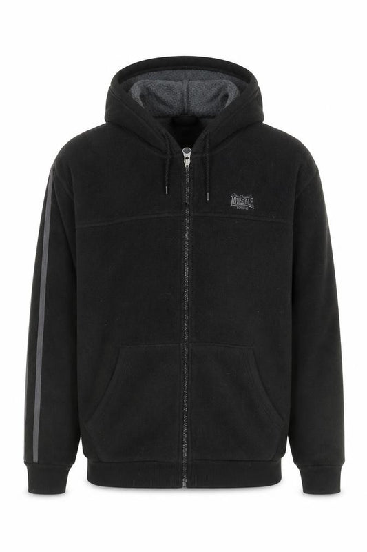 Lonsdale Mens Black Fleece Hooded Zip Jacket Size M Winter Lined