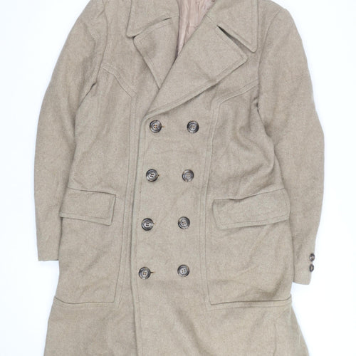 Club International Men's Beige Wool Overcoat Size 42 Classic Long