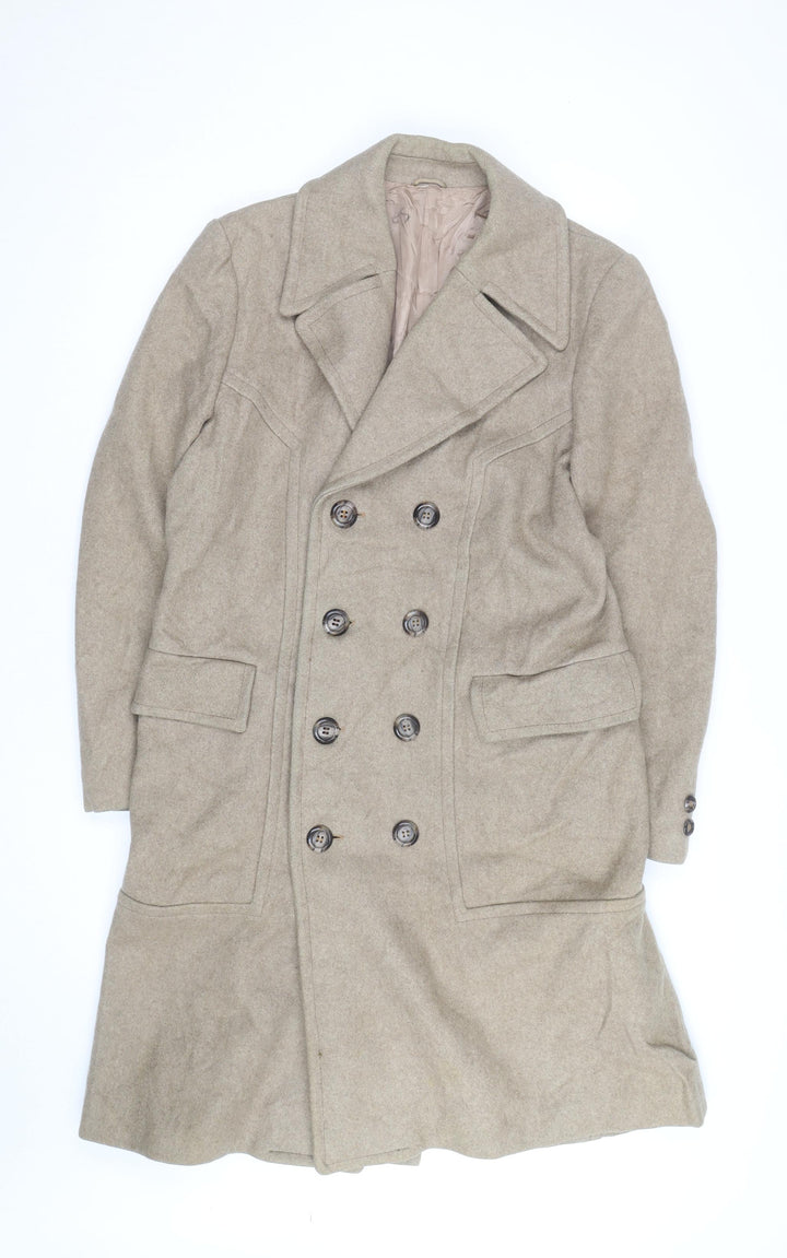 Club International Men's Beige Wool Overcoat Size 42 Classic Long