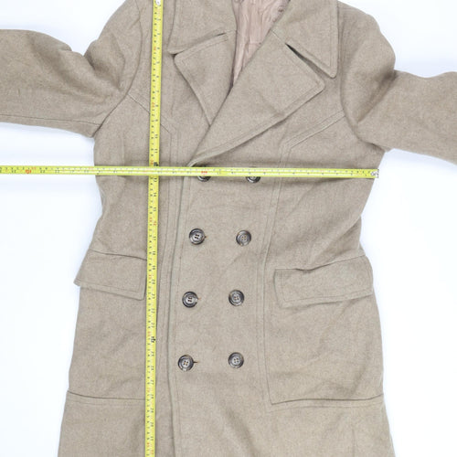 Club International Men's Beige Wool Overcoat Size 42 Classic Long