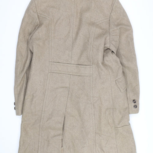 Club International Men's Beige Wool Overcoat Size 42 Classic Long