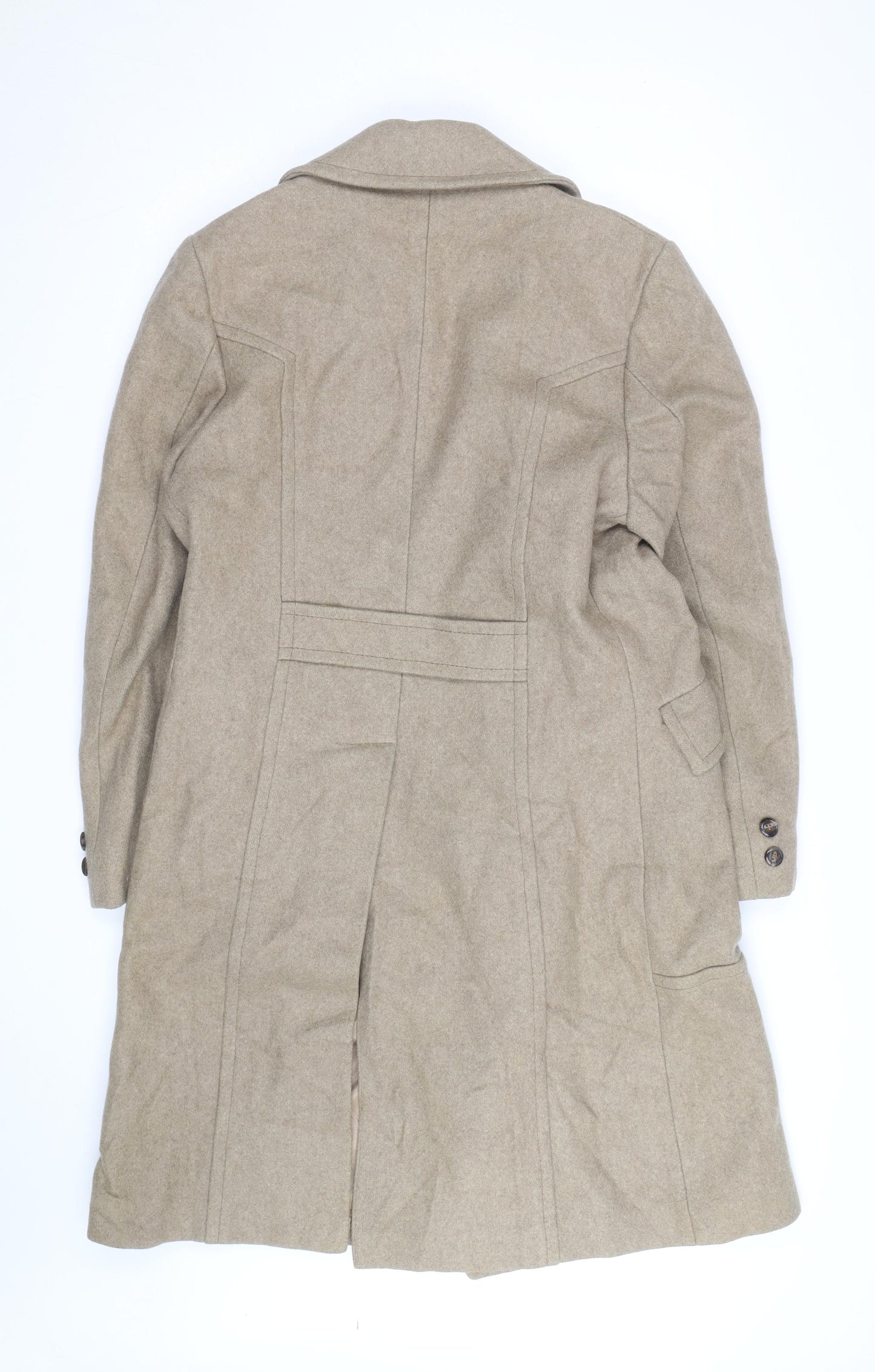 Club International Men's Beige Wool Overcoat Size 42 Classic Long