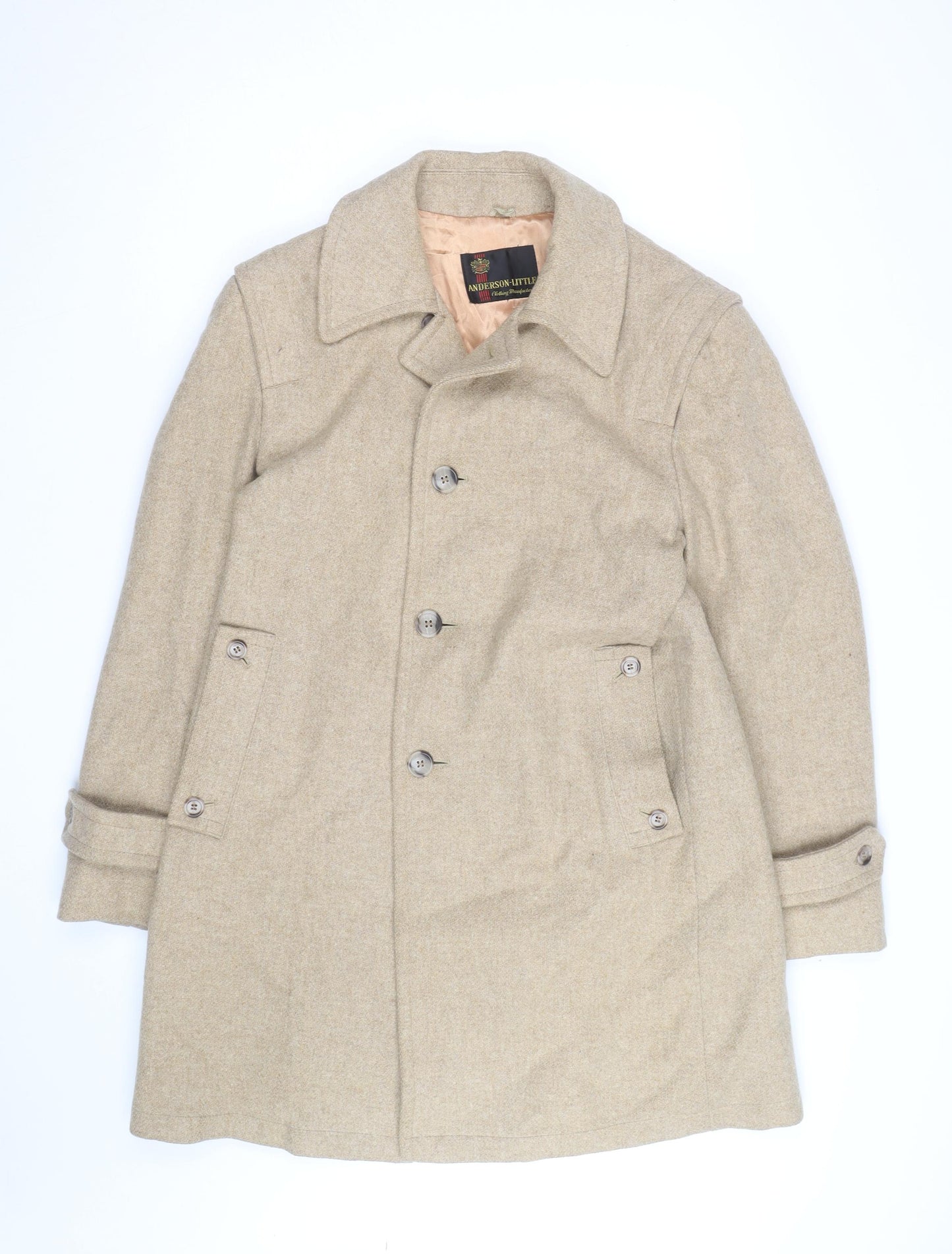 Anderson Little Men's Beige Wool Overcoat Size 38 Classic Mid-Length