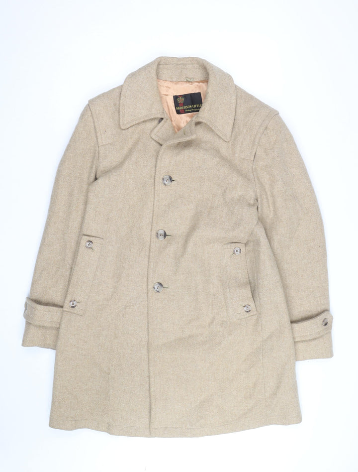 Anderson Little Men's Beige Wool Overcoat Size 38 Classic Mid-Length