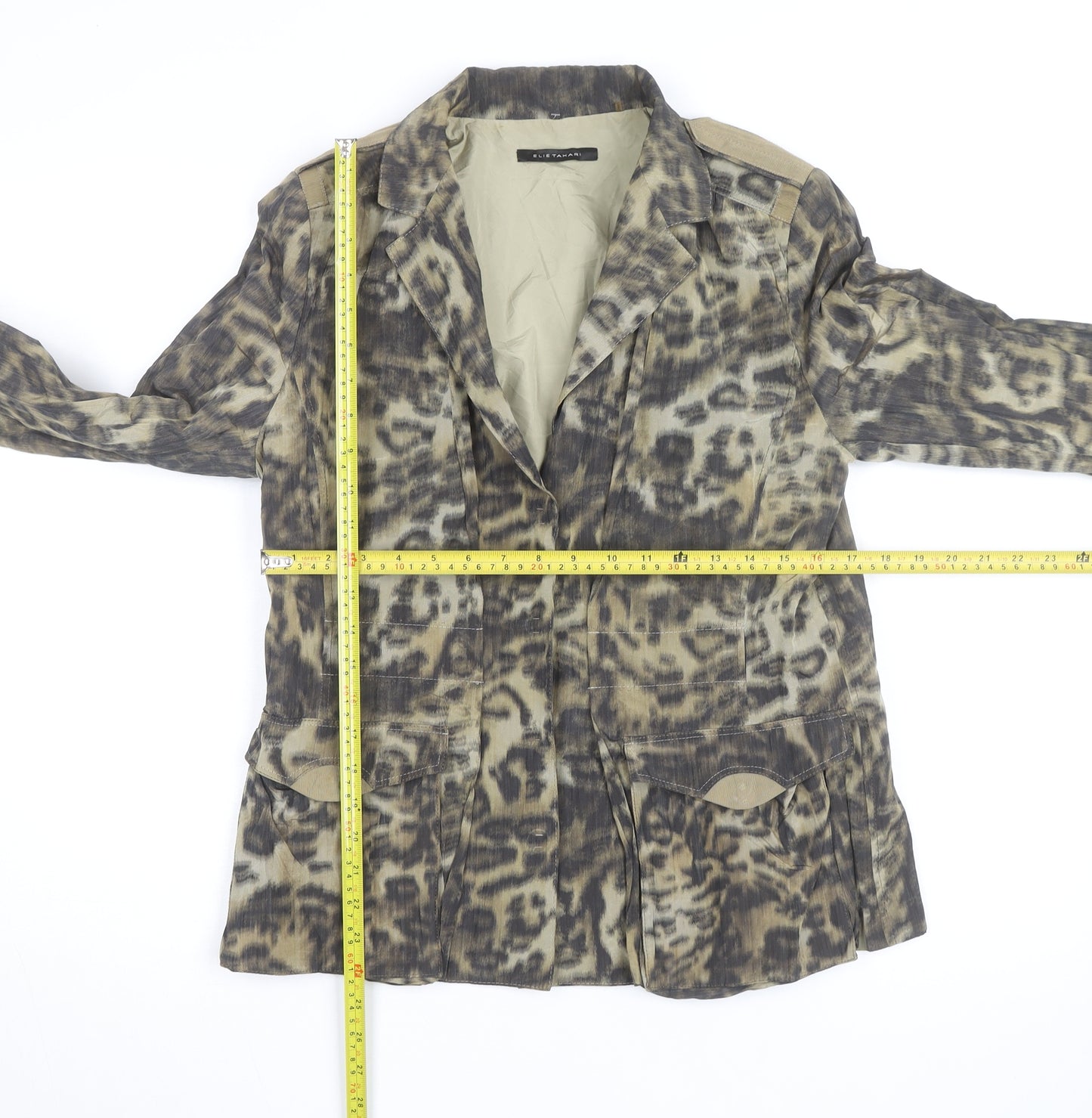 Elie Tahari Women’s Beige Animal Print Blazer Jacket Size M