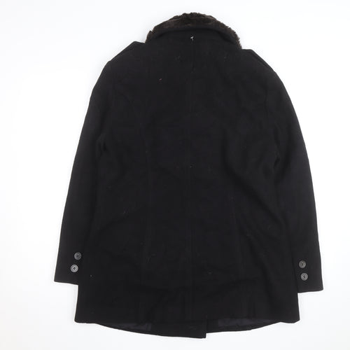Larry Levine Women's Black Wool Blend Pea Coat Size 8 Fur Trim