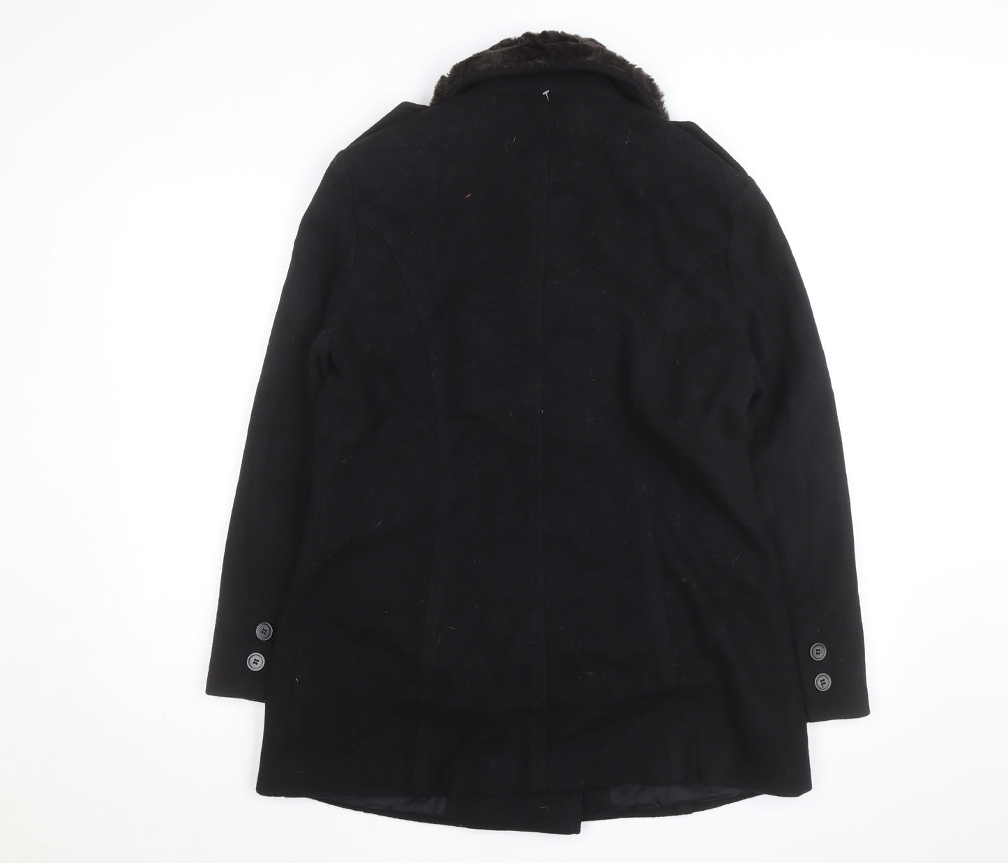 Larry Levine Women's Black Wool Blend Pea Coat Size 8 Fur Trim