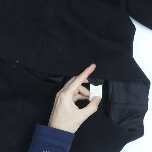 Larry Levine Women's Black Wool Blend Pea Coat Size 8 Fur Trim