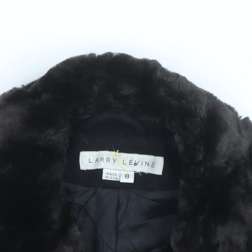 Larry Levine Women's Black Wool Blend Pea Coat Size 8 Fur Trim