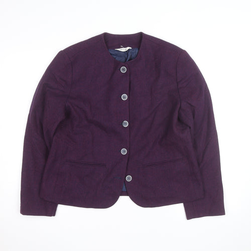 Bleyle Womens Purple Wool Blend Collarless Blazer Jacket Size 12