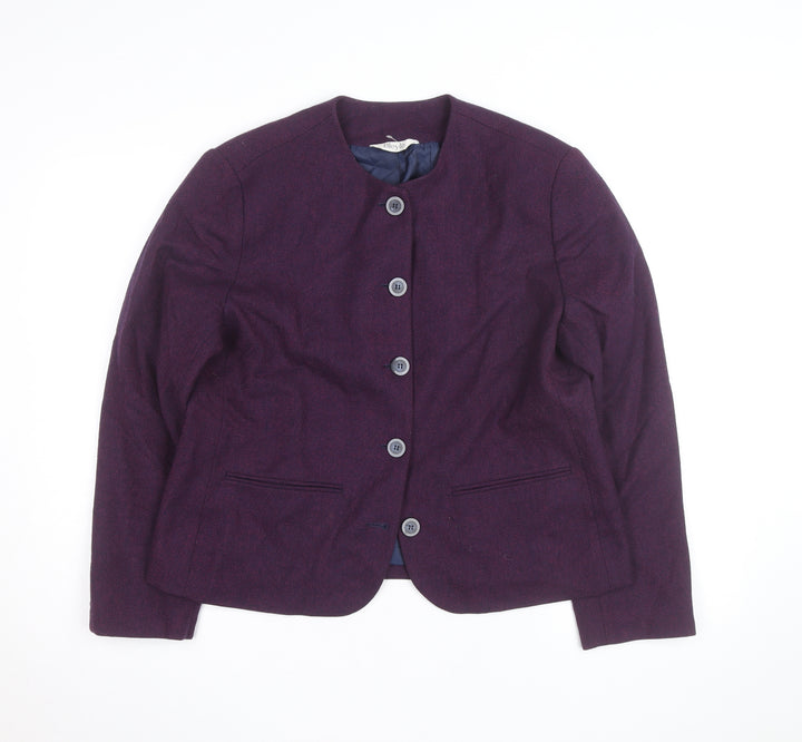 Bleyle Womens Purple Wool Blend Collarless Blazer Jacket Size 12