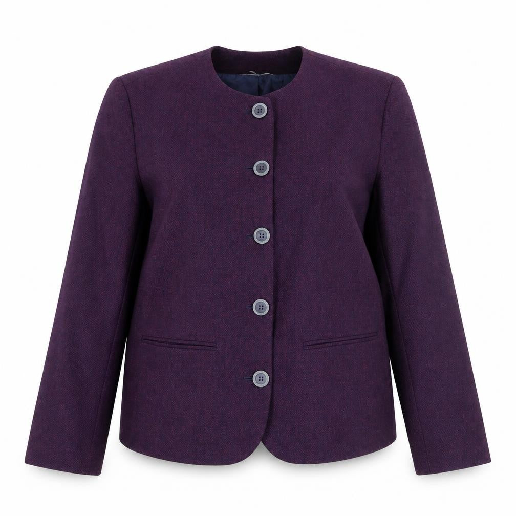 Bleyle Womens Purple Wool Blend Collarless Blazer Jacket Size 12