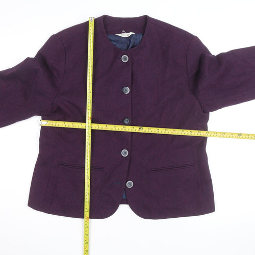 Bleyle Womens Purple Wool Blend Collarless Blazer Jacket Size 12