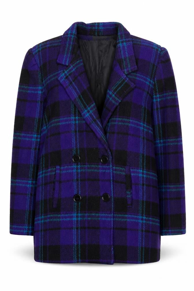 Front view of Karizma East Ltd Women's Purple Check Wool Blazer, size 8