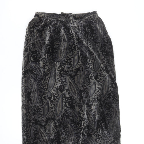 Elegance High Fashion Women's Black Velvet Paisley Midi Skirt M