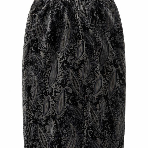 Elegance High Fashion Women's Black Velvet Paisley Midi Skirt M