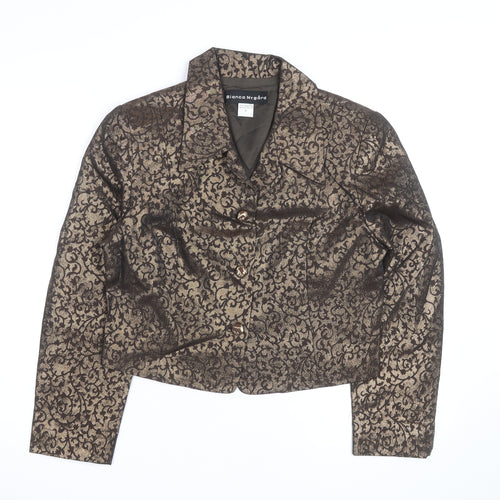 Bianca Nygard Womens Brown Metallic Floral Cropped Blazer Size 8
