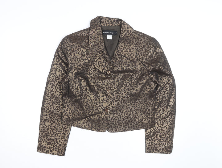 Bianca Nygard Womens Brown Metallic Floral Cropped Blazer Size 8