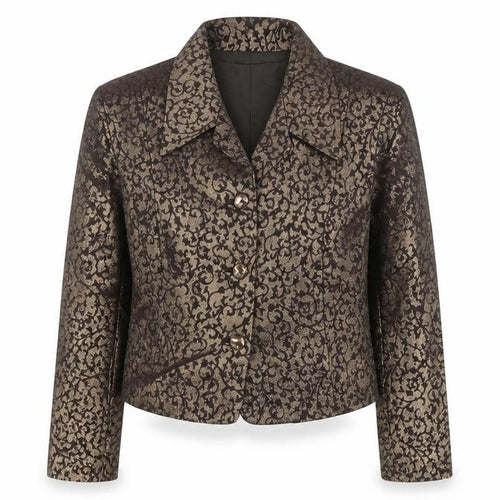 Bianca Nygard Womens Brown Metallic Floral Cropped Blazer Size 8