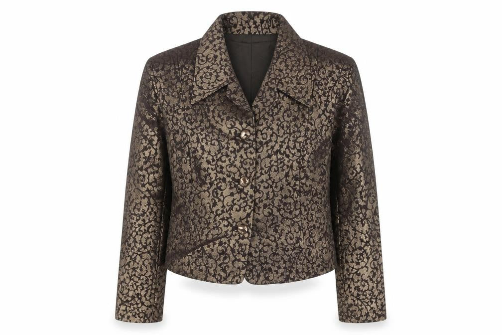 Bianca Nygard Womens Brown Metallic Floral Cropped Blazer Size 8