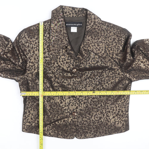Bianca Nygard Womens Brown Metallic Floral Cropped Blazer Size 8