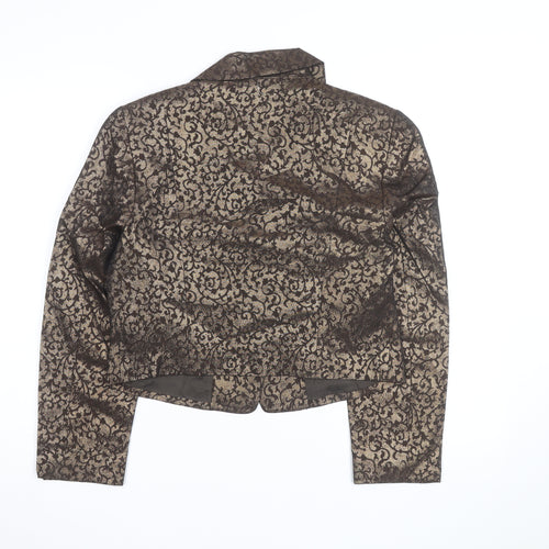Bianca Nygard Womens Brown Metallic Floral Cropped Blazer Size 8