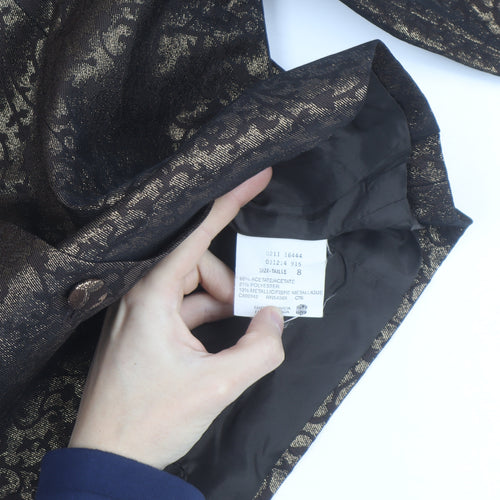 Bianca Nygard Womens Brown Metallic Floral Cropped Blazer Size 8
