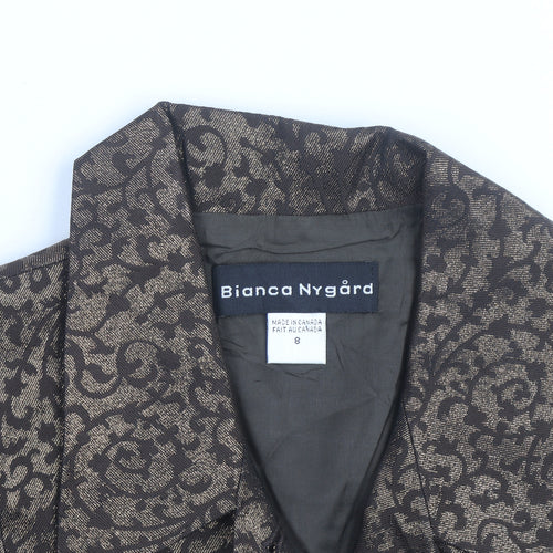 Bianca Nygard Womens Brown Metallic Floral Cropped Blazer Size 8