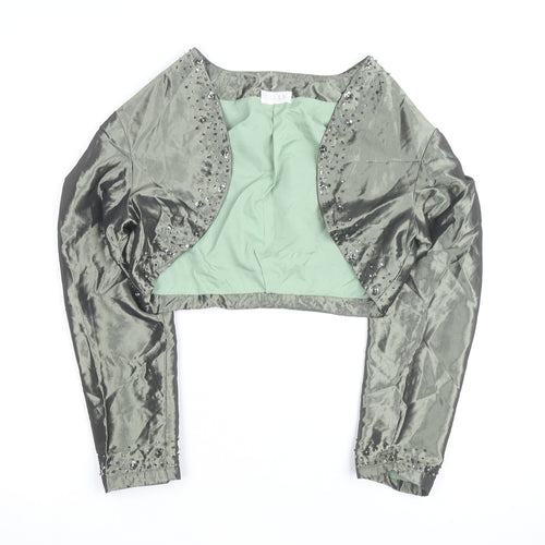 Lilly Women's Green Beaded Silk Cropped Bolero Jacket Size 10