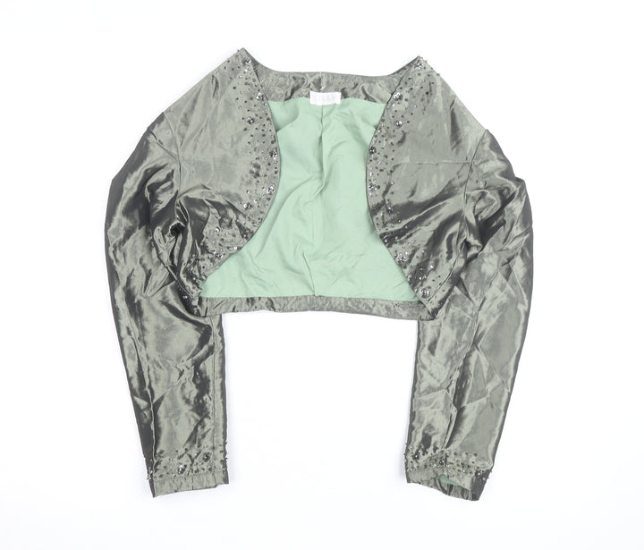 Lilly Women's Green Beaded Silk Cropped Bolero Jacket Size 10
