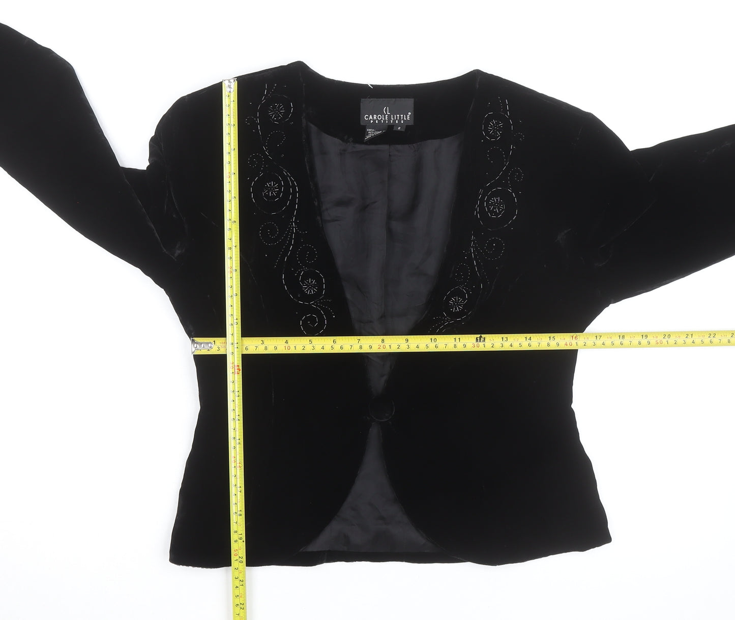 Carole Little Petites Women’s Black Velvet Beaded Blazer Size 6P