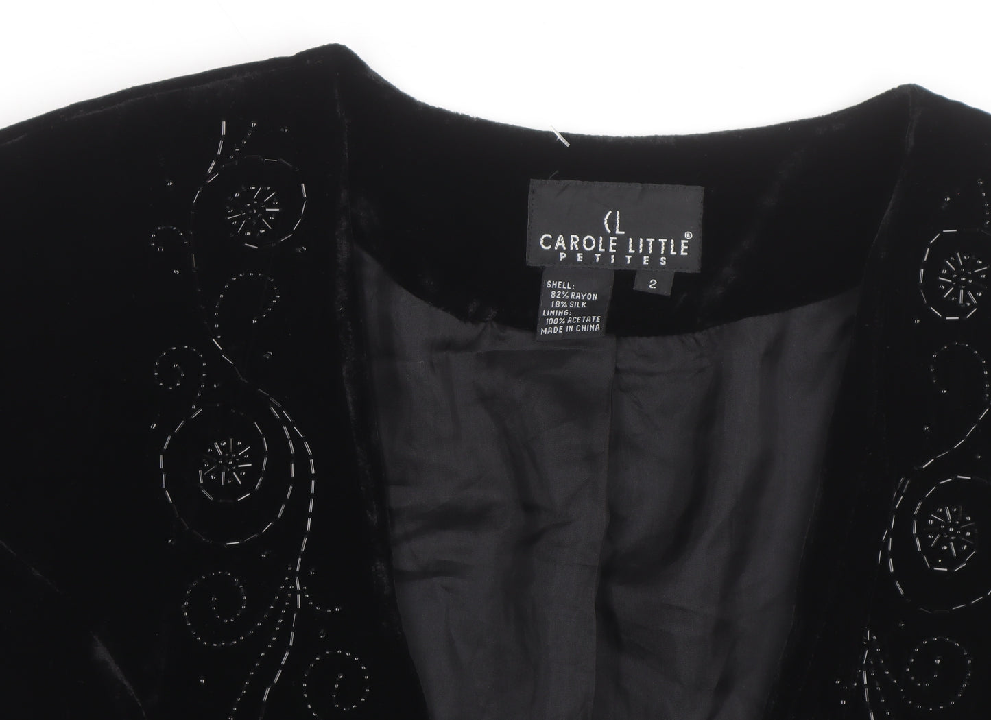 Carole Little Petites Women’s Black Velvet Beaded Blazer Size 6P