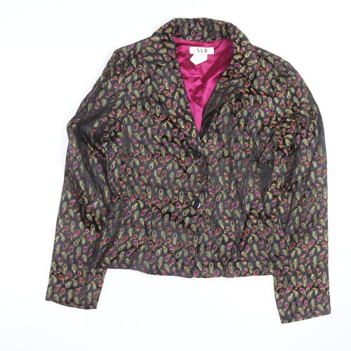 S.L.B. Womens Black Multicoloured Blazer Jacket Size 14 Feather Print