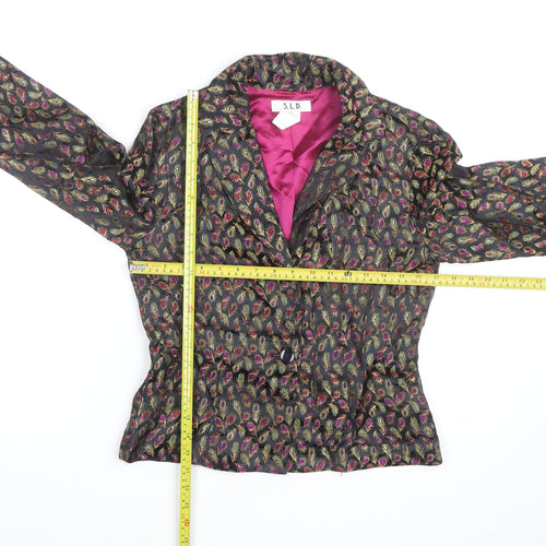 S.L.B. Womens Black Multicoloured Blazer Jacket Size 14 Feather Print