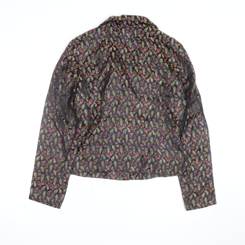 S.L.B. Womens Black Multicoloured Blazer Jacket Size 14 Feather Print