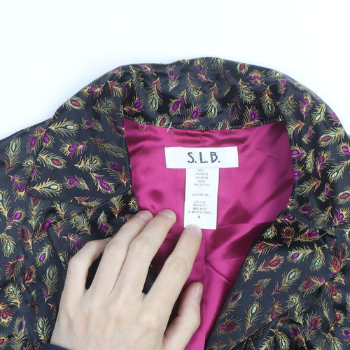 S.L.B. Womens Black Multicoloured Blazer Jacket Size 14 Feather Print