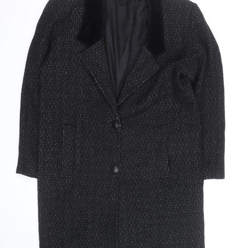 David Benjamin Womens Black Wool Tweed Long Overcoat Size S