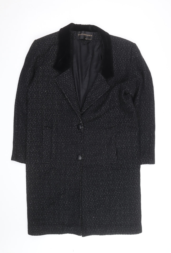 David Benjamin Womens Black Wool Tweed Long Overcoat Size S