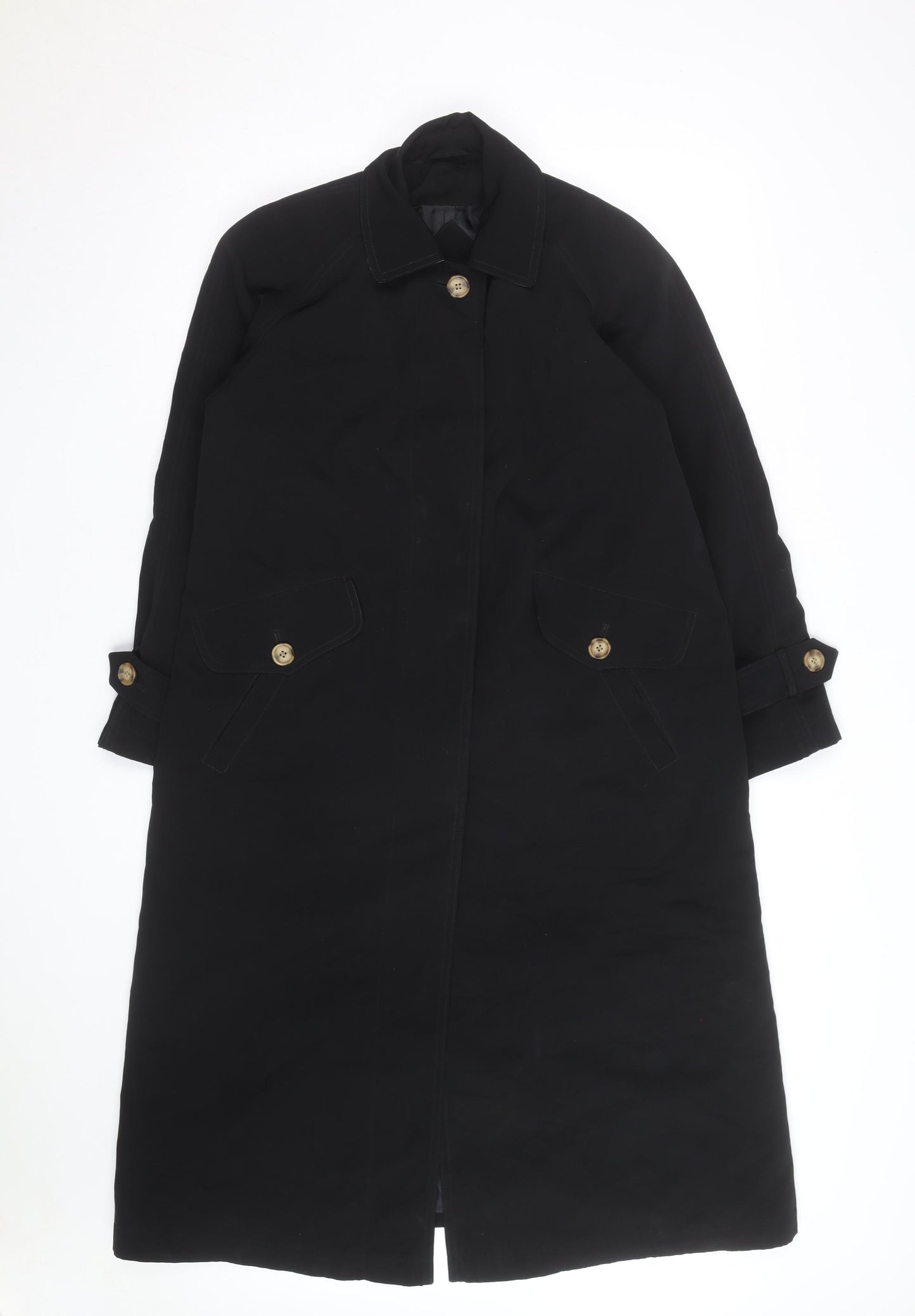 New York Harbor Womens Black Long Trench Coat Size 12