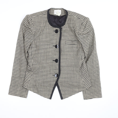 Park Square Women Beige Checked Blazer Jacket Size 12 Classic Style