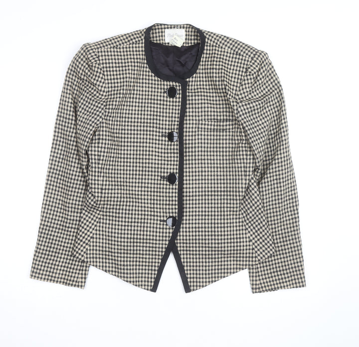 Park Square Women Beige Checked Blazer Jacket Size 12 Classic Style